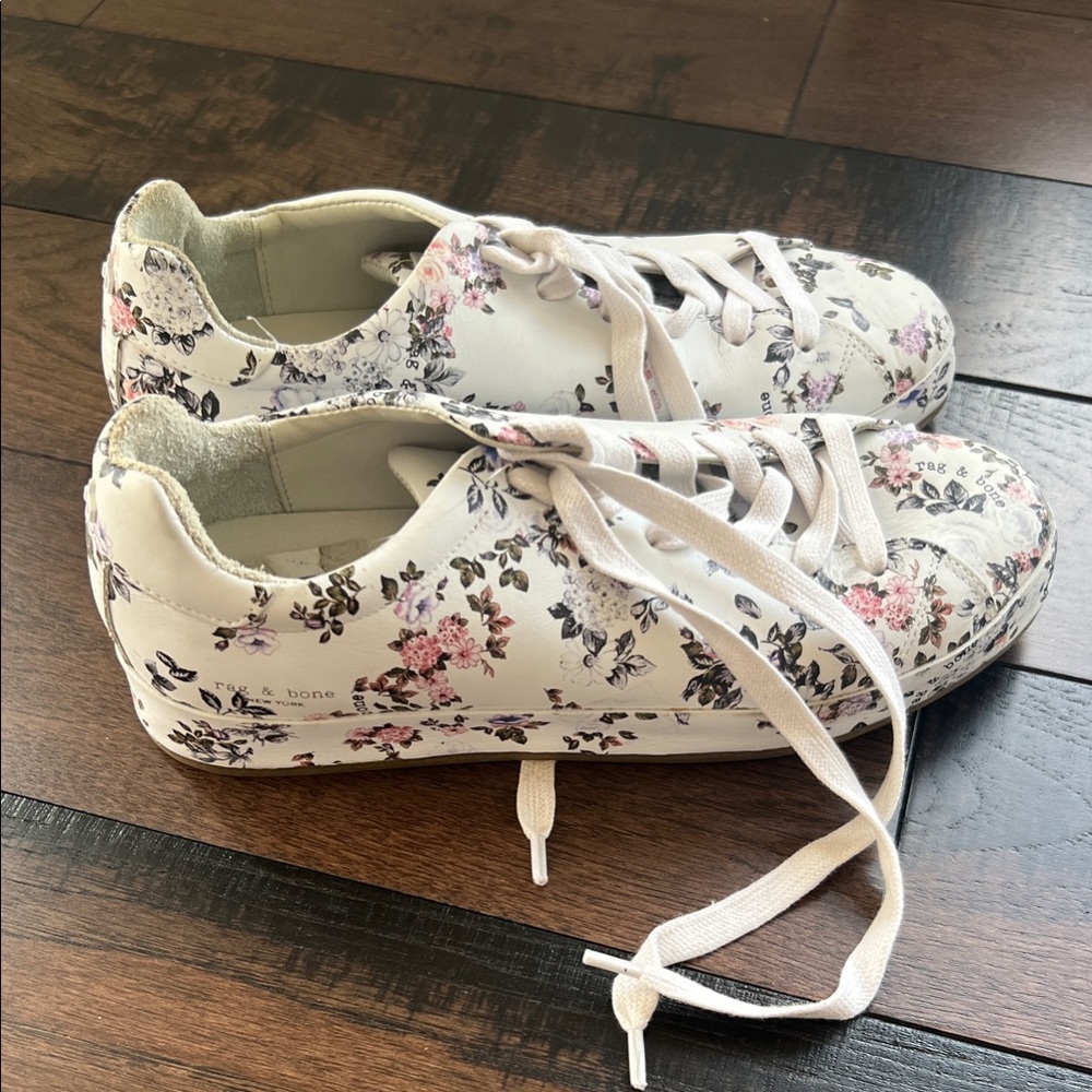 rag & bone White Floral Sneakers with Pink & Gray Accents